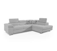 MENZZO Canapé d'angle convertible Antoni avec têtières relevables angle à droite Velours côtelé Gris -L255 x P188 x H85,5 cm