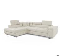 MENZZO Canapé d'angle convertible Antoni avec têtières relevables angle à gauche Velours côtelé Beige -L255 x P188 x H85,5 cm