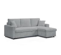 MENZZO Canapé d'angle convertible avec coffre de rangement réversible Toledo Velours côtelé Argent -L220 x P146 x H88cmSurface