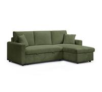 MENZZO Canapé d'angle convertible avec coffre de rangement réversible Toledo Velours côtelé Vert -L220 x P146 x H88cmSurface