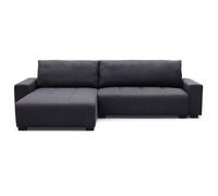 MENZZO Canapé d'angle convertible élégant Malone Tissu Noir -L288 x P160 x H86 cmSurface de couchage : 122 x 243 cm