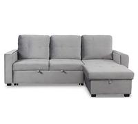 Menzzo Canapé d'angle Convertible Moderne Delacroix Velours Argent