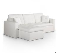 MENZZO Canapé d'angle convertible Toledo Blanc -L220 x P146 x H88cmSurface de couchage : 115 x 193,5 cm