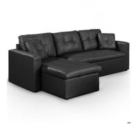 MENZZO Canapé d'angle convertible Toledo Noir -L220 x P146 x H88cmSurface de couchage : 115 x 193,5 cm