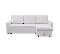 Canapé d'Angle Convertible Bouclette Corto 221cm Crème Blanc