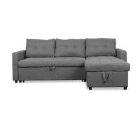 MENZZO Canapé d'angle convertible Toledo Tissu Gris -L220 x P146 x H88cmSurface de couchage : 115 x 193,5 cm