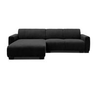 MENZZO Canapé d'angle moderne 288cm Wallis Velours côtelé Noir -L288 x P161 x H74 cm