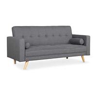Menzzo Canapé convertible scandinave Slow – Gris foncé 3 personnes Bois/Tissu 140x200 cm