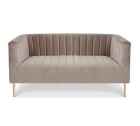 Menzzo Canapé 2 Places Sacramento Velours Taupe - Canapé Design Moderne 150 cm avec Coutures Verticales et Pieds Métal Doré - Salon, Bureau ou Chambre Style Contemporain