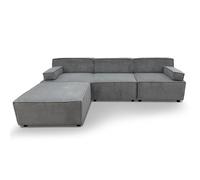 Menzzo Canapé modulable Benoit - Velours côtelé gris - 5 places - 4 modules indépendants