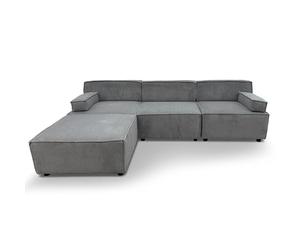 Menzzo Canapé Modulable Benoit 5 Places en Velours Côtelé Gris - Canapé d’Angle Composable 4 Modules Indépendants - Design Moderne Personnalisable pour Salon - L259 x P173,5 x H70 cm