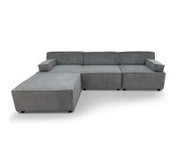 Menzzo Canapé modulable Benoit - Velours côtelé gris - 5 places - 4 modules indépendants