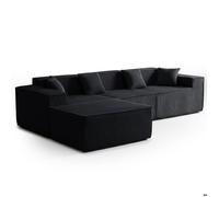 MENZZO Canapé modulable en angle avec pouf Archiduc Velours Noir -Compressé L277 x P164 x H65 cm
