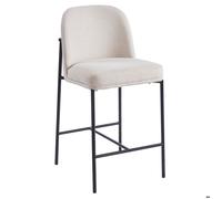 MENZZO Chaise de bar moderne matelassée Inaya Métal Noir et Tissu Beige