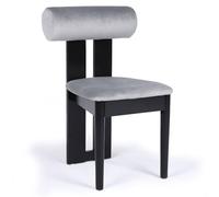Menzzo Chaise de Salle à Manger TUBOLI Bois Noir et Velours Gris - Chaise Design Style Intemporel avec Dossier cylindrique et Assise Confortable
