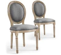 Menzzo Chaises de salle à manger | MEDAILLON Chaise de salle à manger, salon ou cuisine | Lot de 2 | Tissu gris | Chaise Louis Xvi | Confortable | Dimensions : L49cm x P46cm x H96cm Assise : H43cm