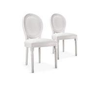 Menzzo Chaises Salle à Manger | Chaises Medaillon de Salon ou Cuisine | Lot de 2 |Tissu Blanc| Chaise Louis XVI | Design et Confortable | Dimensions : L49 cm x P46 cm x H96 cm Assise : H43 cm