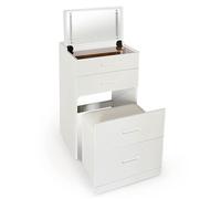 MENZZO Coiffeuse compacte 48cm avec miroir LED, tiroir et pouf intégré Germina Blanc