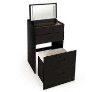 MENZZO Coiffeuse compacte 48cm avec miroir LED, tiroir et pouf intégré Germina Noir