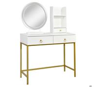 MENZZO Coiffeuse moderne avec miroir rond lumineux Oracle L90cm Blanc et Or