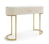 Menzzo Coiffeuse Paloma en Velours Beige - 1 tiroir - Style Chic avec Pieds métal doré et Plateau Effet marbre - Meuble de Maquillage Design Chambre Adulte