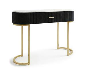 Menzzo Coiffeuse Paloma en Velours Noir - 1 tiroir - Table de Maquillage Design avec Pieds métal doré et Plateau Effet marbre - Meuble Chambre Chic et Moderne