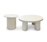 MENZZO Ensemble de 2 tables basses rondes avec piètement style colonne Storia Crème