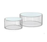 MENZZO Ensemble de 2 tables basses rondes Universe Verre Blanc et Métal Gris