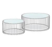 Menzzo Ensemble de 2 Tables Basses Rondes Universe Verre Blanc et métal Gris - Tables gigognes Design Moderne - Salon Contemporain