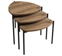 Menzzo Ensemble de 3 Tables Basses gigognes trépied Myrtle Métal Noir et Bois foncé