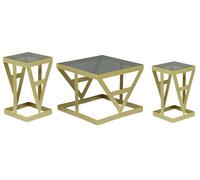 Menzzo Ensemble de 3 Tables d'appoint Amstra en Verre fumé et Métal Or