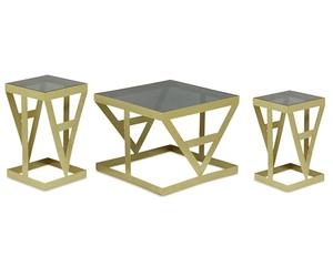 Menzzo Ensemble de 3 Tables d'appoint Amstra en Verre fumé et Métal Or