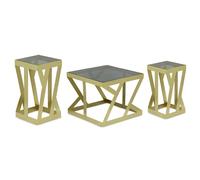 Menzzo Ensemble de 3 Tables d'appoint Zendaya en Verre fumé et Métal Or