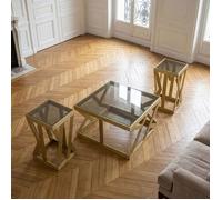 MENZZO Ensemble de 3 tables d'appoint Zendaya en Verre fumé et Métal Or