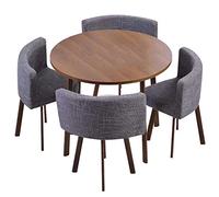 Menzzo Ensemble Table Ronde + 4 chaises Riga - Bois chêne foncé & Tissu Gris - Salle à Manger Moderne 4 Places