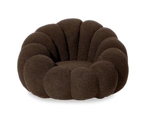 Menzzo Fauteuil ARIELINA Design Coquillage Tissu Bouclette Marron - Fauteuil Cocooning Moderne 98 cm - Chaise Salon Confortable Style Élégant et Original