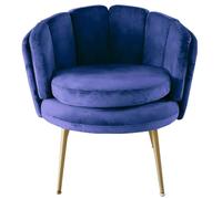 Menzzo Fauteuil Arrondi Brenda en Velours Bleu - Design Moderne avec Pieds Métal Doré - Confortable Style Coquillage