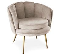 Menzzo Fauteuil Arrondi Brenda en Velours Taupe - Fauteuil Lounge Design et Confortable - Assise enveloppante - L78 x P72 x H75 cm