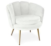 Menzzo Fauteuil Arrondi Brenda - Velours Blanc - L84 x P72 x H80 cm - Pieds métal doré - Design Moderne Chic