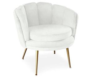 Menzzo Fauteuil Arrondi Brenda - Velours Blanc - L84 x P72 x H80 cm - Pieds métal doré - Design Moderne Chic