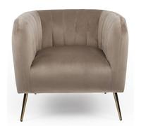 Menzzo Fauteuil BOMBARO Velours Taupe - Design Moderne avec Pieds Métal Doré - Fauteuil Salon Confortable Chic Compact pour Chambre, Bureau & Séjour