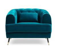 Menzzo Fauteuil capitonné Glams style boudoir velours bleu canard