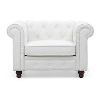 Menzzo Fauteuil Chesterfield Blanc - Siège capitonné Chic et Confortable, Style Classique Intemporel pour Salon ou Bureau