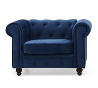 Menzzo Fauteuil Chesterfield en Velours Bleu - Siège capitonné Chic et Confortable, Design Luxe pour Salon, Bureau ou Chambre