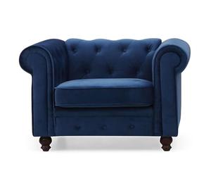 Menzzo Fauteuil Chesterfield en Velours Bleu - Siège capitonné Chic et Confortable, Design Luxe pour Salon, Bureau ou Chambre