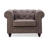 Menzzo Fauteuil Chesterfield Vintage - Siège capitonné Cuir Vieilli, Design Classique Intemporel pour Salon, Bureau ou Coin Lecture