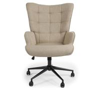 Menzzo Fauteuil de Bureau FLORELO Tissu Taupe Clair - Chaise de Bureau Ergonomique avec Dossier Haut, Accoudoirs et roulettes - Hauteur Réglable - L80 x P68 x H105-112 cm