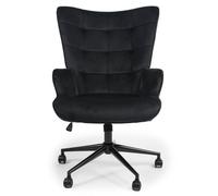 Menzzo Fauteuil de Bureau FLORELO Velours Noir - Chaise Bureau Design avec Haut Dossier et roulettes - Fauteuil Pivotant Confortable Style Moderne pour Travail & Télétravail