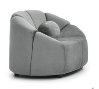 Menzzo Fauteuil Design Arrondi Sidonie - Velours Gris - L103 x P87 x H74 cm - Siège Lounge Moderne et Confortable pour Salon ou Coin détente