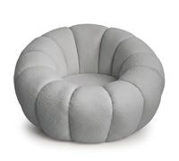 Menzzo Fauteuil Design Coquillage ARIELINA - Tissu Bouclette Gris - Dossier Arrondi Enveloppant - Style Moderne Chic - Assise Confortable - L79 x P77 x H78 cm